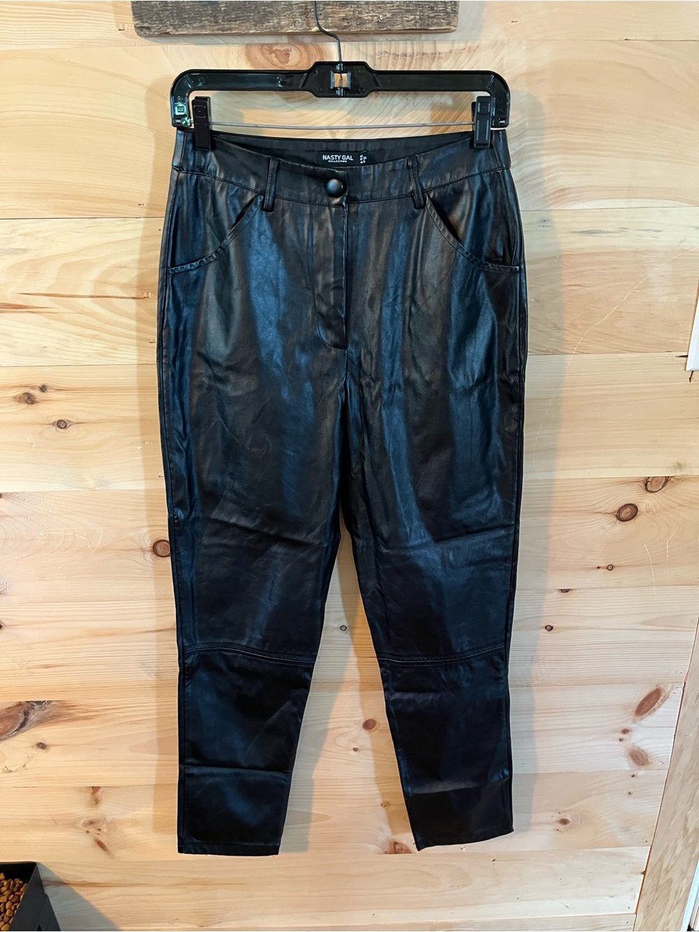 Nasty Gal Collection Black Faux Leather Tapered Pants Size US 4